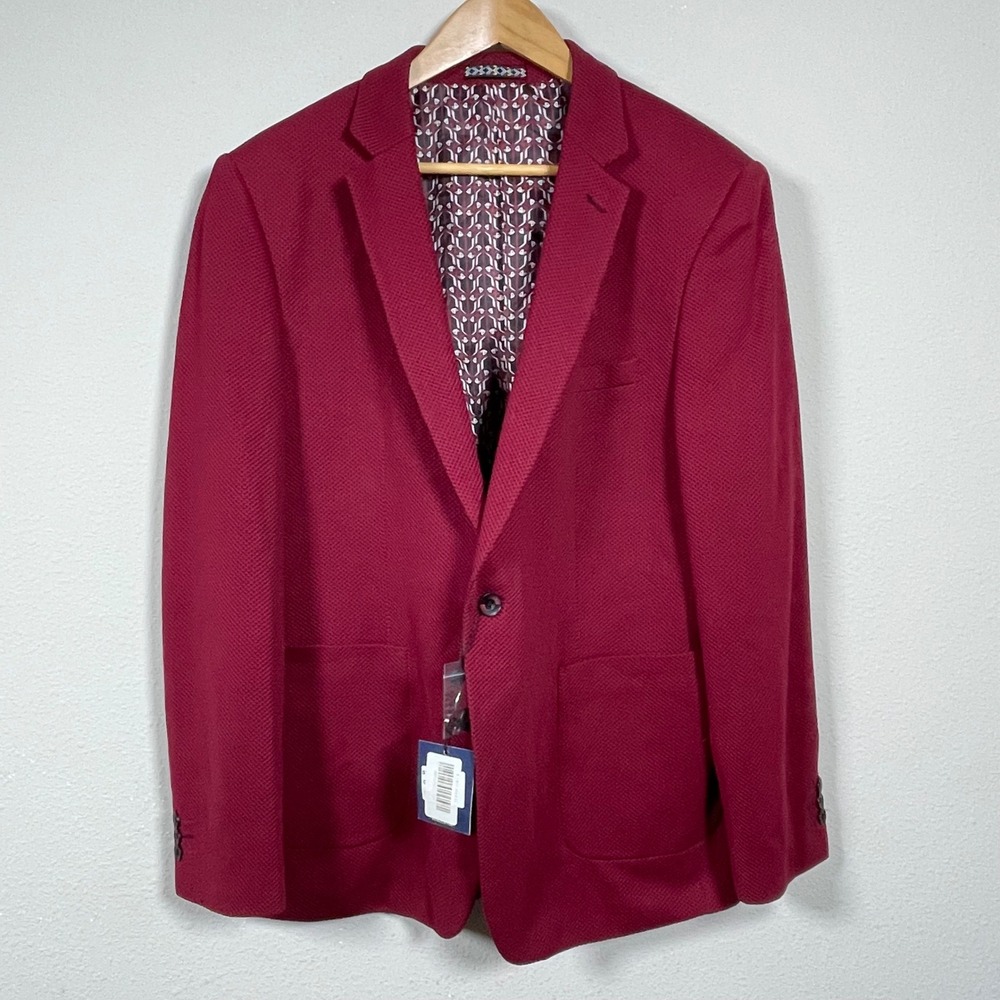 Suslo Couture Azaro Uomo Blazer Mens 44 XL Burgundy Textured Slim Fit Sport Coat